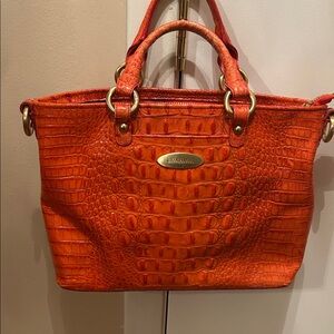 Brahmin Vibrant Orange Croc-Embossed Satchel